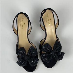 Kate Spade Black Satin Slingback Heels With Bows